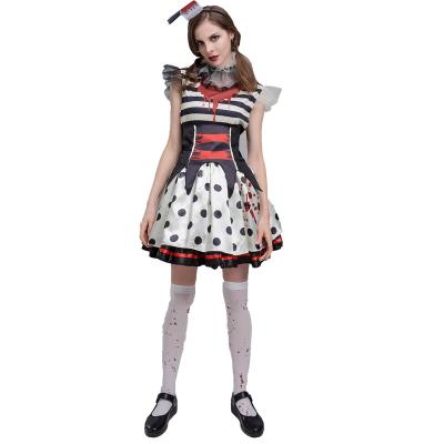 China 2022 New Polyester Halloween Bloody Clown Horrific Demon Costume Adult Scary Clown Cosplay Female Costume for sale