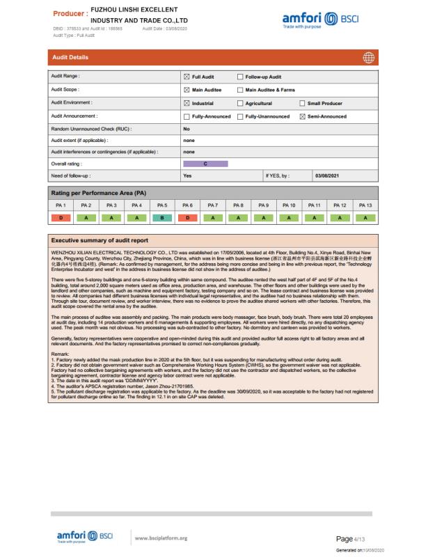 BSCI - Fuzhou Linshi Excellent Industry And Trade Co., Ltd.