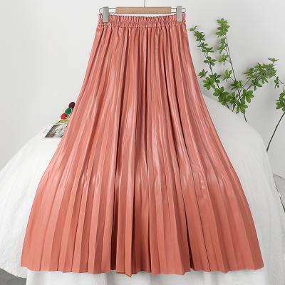 China 85cm breathable lengthened autumn and winter pu pleated a-line skirts large long skirt leather skirt for sale