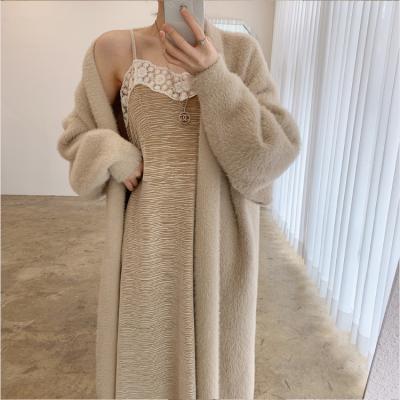 China Anti-wrinkle ZACAVIA imitated mink fur coat women's long autumn and winter temperament sweater cardigan soft loose warm coat for sale