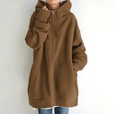 China 2021 hot sale Anti-wrinkle mid length hoodie casual loose color solid color zipper hoodie for women for sale