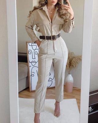 China ZACAVIA Casual Women's Temperament Sleeve Overalls Women Long Lapel Zipper Waistband Casual Overalls Overalls for sale