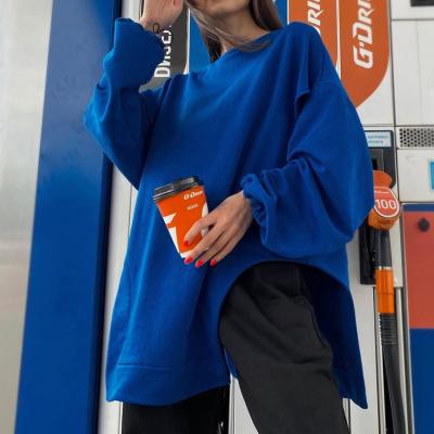 China 2021 Winter New Klein Viable Blue Sweatshirt Around Neck Cavity Asymmetrical Slit Loose Sweatshirt for sale