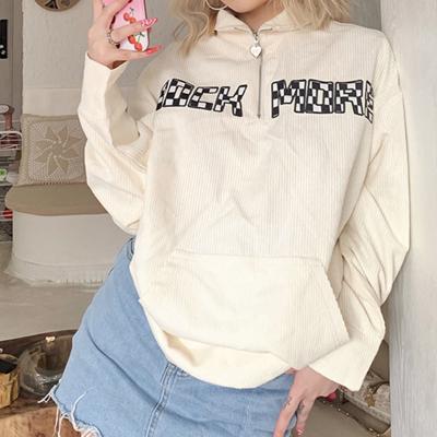 China Viable Winter 2021 New Women's Casual Sweatshirt Lapel Zipper Checkerboard Embroidery Fleece Sweatshirt for sale