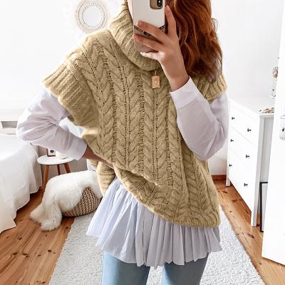 China 2021 Women's Sleeveless Vest Female Of The Heat Breathable Ladies Tortoise Texture Twist Neck Winter Vest Sweater for sale