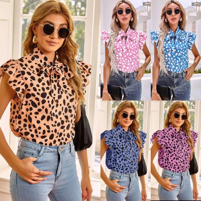 China ZACAVIA 2022 Women's Anti-pilling Lace Shirt Temperament All-match Ruffle Thin Printed Short Sleeve Shirt for sale