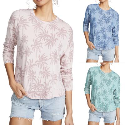 China Anti-Wrinkle T-shirt Simple Casual Women Loose Fit Crewneck Full Sleeve Fashion Print Long Sleeve T-Shirts for sale