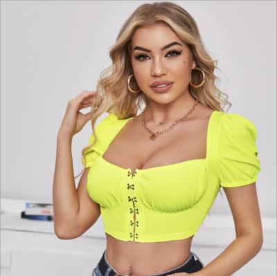 China Hot summer anti-pilling sexy women ladies blow collar short square corset French sleeve crop blouse for sale