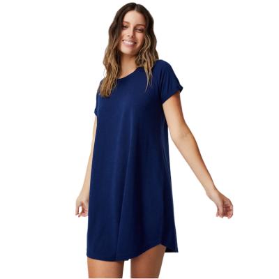 China High Quality Anti-Static Polyester Casual Short Sleeve Solid Color Cheap Clothes Dress For Women for sale