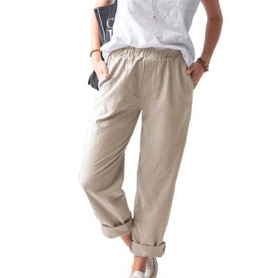 China Anti-wrinkle Dropshipping Summer Leg Solid Color Loose Elastic Waist Plus Size Casual Long Pants Trousers for sale