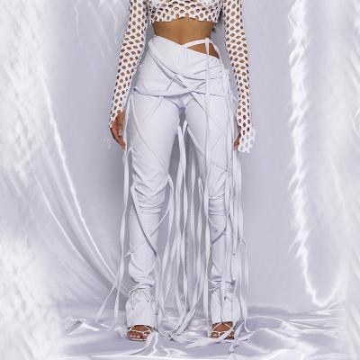 China Anti-wrinkle new arrival fashion high quality PU string multiple compression leather pants for women for sale