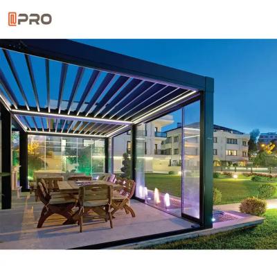 China Pergola de aluminio moderno a medida Patio exterior con apertura automática Techo con alfombra Pergola en venta