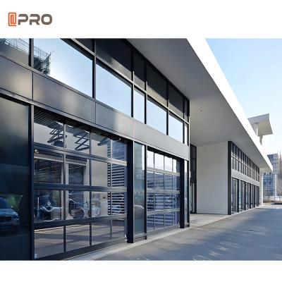 China Double Tempered Glass Aluminum Garage Door Black Security Windproof for sale