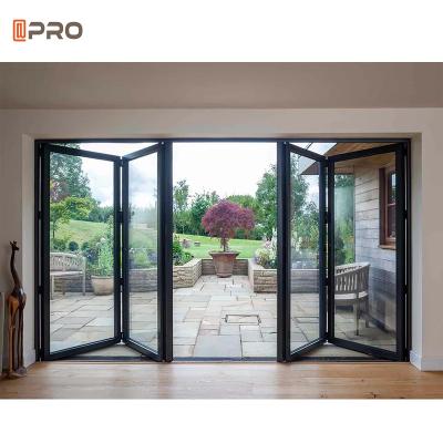 China EPDM Gasket Aluminum  Glass Bifold  Door Non Frame  Bifold  Door With Aluminum Alloy Hollow for sale