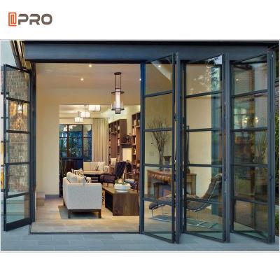 China Puertas de cristal del patio de plegamiento del acordeón de cristal de acero de lujo de aluminio de la puerta en venta