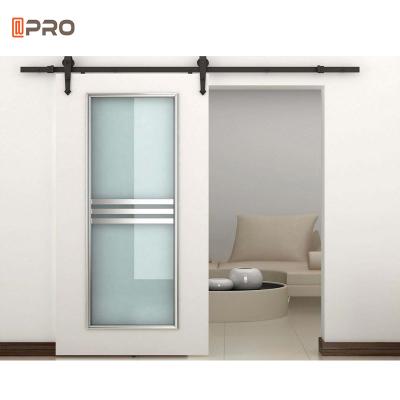 China White Interior Hardware Glass Bathroom Barn Doors Sliding Barn Door Kit for sale