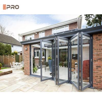 China Villa Aluminum Folding Doors Glass Clear Interior Slim Frame for sale