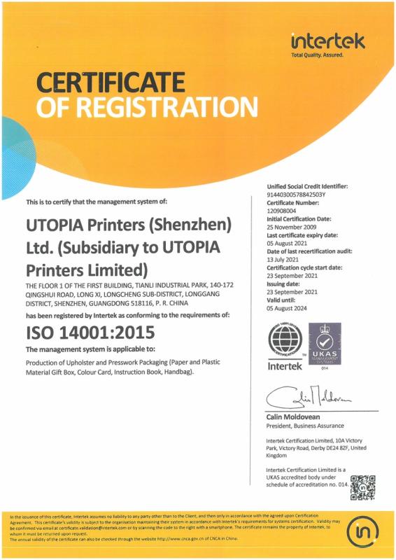 ISO14001 - Utopia Printers (shenzhen) Ltd.