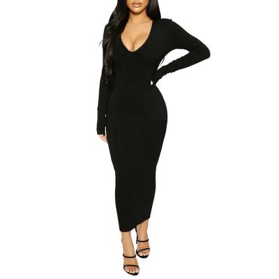 China Custom Women's Turtle Neck Long Sleeve Sexy Solid Elegant Bodycon Dress Anti-Static Anti-Static for sale