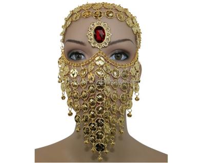 China Props Green To Plat Main Coin Face Veil With Bell For Dancer Performance for sale