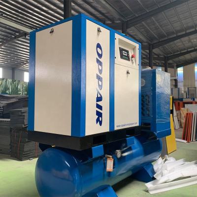 China Lubricated Built-in Screw All-in-One 5.5kw 7.5kw 11kw 15kw Air Compressor with Dryer Compressor and 500 Liter Tank OPPAIR Air Cooling for sale