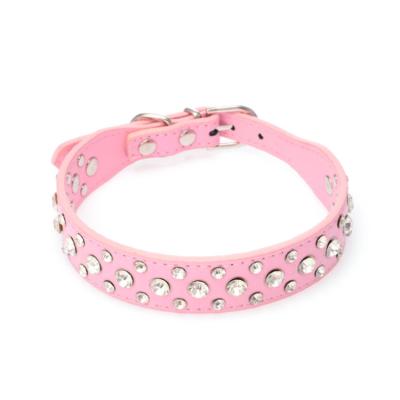 China Durable Adjustable PU Leather Pet Collars With Diamond For Cats Puppies for sale