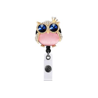 China Retractable Bling Plastic Rhinestone Hook /PP/ PVC /rhinestone/metal Owl ID Card Holder Animal Pull Reel for sale