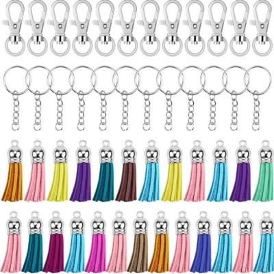 China DIY 50 Pcs PU Gold Color Key Chain Ring with Chain and Tassel Pendants Bulk for Key Chain Crafts Jewelry Making for sale