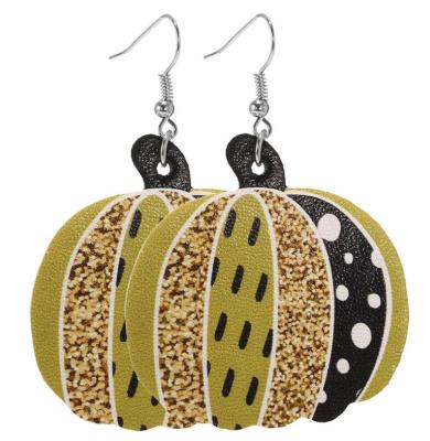 China Halloween FASHIONABLE Colorful Faux Leather Teardrop Print Pumpkin Earrings for sale