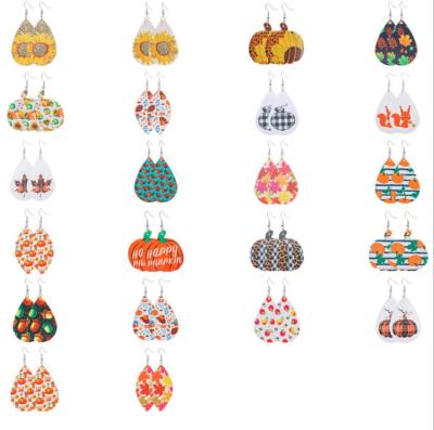 China Other Pumpkin Printed PU Earring For Thanks Giving Day for sale