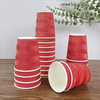 China Disposable Coffee 8oz 12oz 16oz Ripple Wallpaper Cups Disposable Hot Paper Cup With Lid for sale