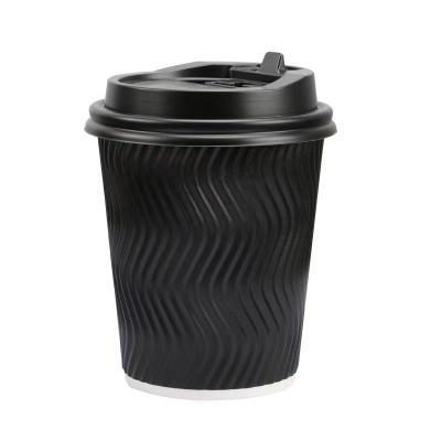 China Disposable Paper Cup Take Away Disposable Hot Coffee 8oz-16oz Ripple Wallpaper Cups And Lid for sale