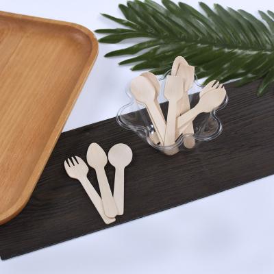 China Disposable Eco-Friendly Birch Wooden Spoon Small Cutlery Set Fork And Spoon Ice for sale