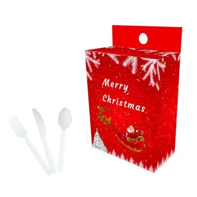 China Corn Starch / CPLA Disposable Eco - Friendly Disposable Cutlery Set In Box For Christmas Party Use Biodegradable Cutlery Set for sale