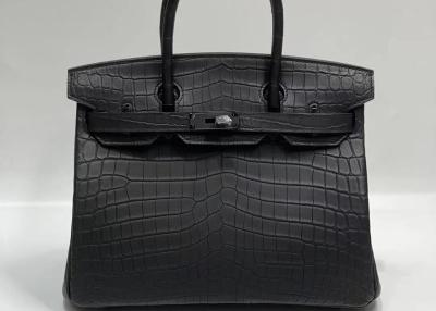 China O jacaré preto da textura animal descasca o saco de Birkin com curvatura de prata à venda