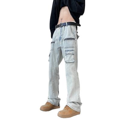 China Fashion brand CIA men's casual QUICK DRY cargo zipper jeans slit straight micro flared slim pants wholesale for sale