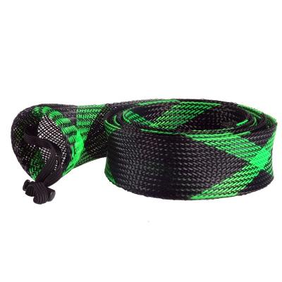 China Spinning Fishing Rod Socks Braided Mesh Rod Sleeve Cover Protector Green / Black FT0617G for sale