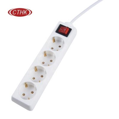 China Home Appliance Simply Style 4 Outlet Eu Germany Extension Socket Power Strip With Surge Protection With Switch for sale