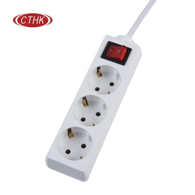 China Easy Installation Main Extension Leads Extension Leads , European Eu 3 Ways Outlets Electrical Power Strip With Switch for sale