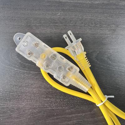 China Convenient Us Transparent NEMA 110v Power Outlet Extension Cord For Outdoor With 3 Way Plug for sale