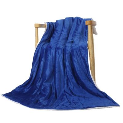 China Blue Custom Solid Warm Plush Color Throw Blanket Anti-pilling Sherpa Fleece Blanket Blanket for sale