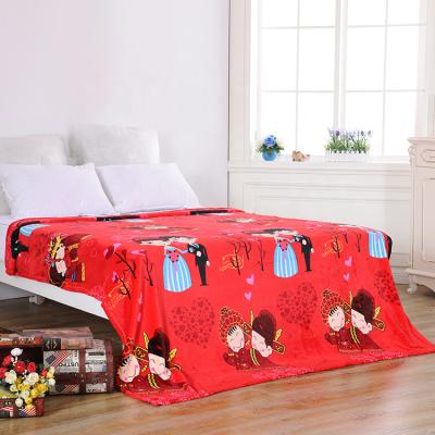 China Very Lovely Anti-pull Super Soft Red Cartoon Printed Sofa Flannel Blanket Customized for sale