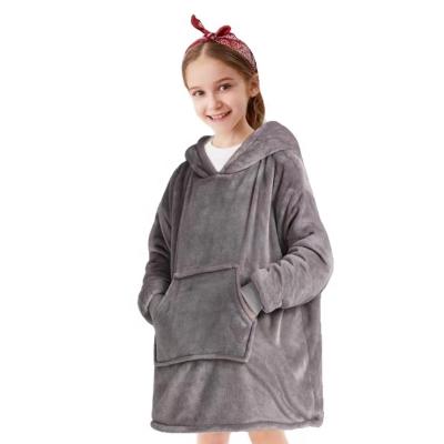 China Gray Oversized Hoodie Children Kids Sherpa Sweatshirt Blanket Anti-pilling Hot Sale Custom Color for sale