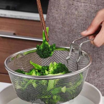 China Sustainable Best Selling Stainless Steel round frying basket for serving food with removable handle for sale