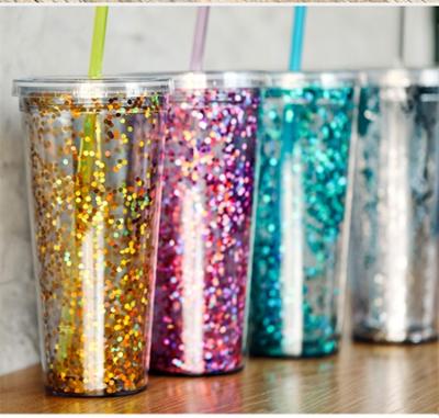 China Double Wall Stocked Plastic Straw Tumbler Cups Wholesale, 20 Ounce Reusable Acrylic Tumbler Drinks Cold Water Cups With Straw for sale