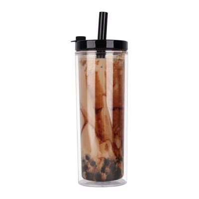 중국 Sustainable Reusable Plastic Double Wall Smoothie Boba Bubble Tea Tumbler Cup With Lid And Straw 판매용