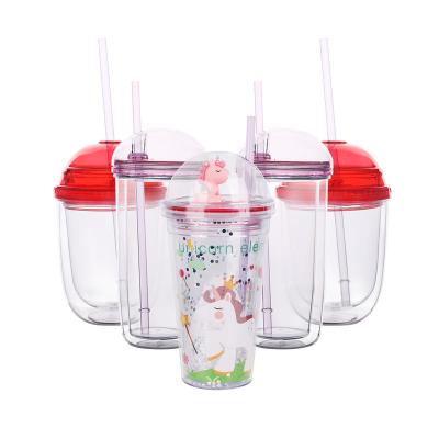 Κίνα 16oz Summer Ice Stocked Reusable Coffee Mugs Double Wall Acrylic Plastic Clear Tumblers With Straw And Lid In Bulk προς πώληση