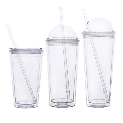 Κίνα 2022 Wholesale 16oz Coffee Mug Summer DIY Cold Wall Double Stocked Plastic Tumbler With Straw Lid προς πώληση