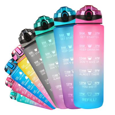 중국 32OZ viable frosted sports plastic motivation bpa free colorful fitness water bottle with time marker 판매용