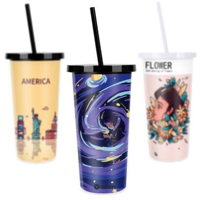 China Viable Original Creation Custom Drinkware 20oz Double Wall Food Grade Plasitc Printing Tumbler With Straw for sale